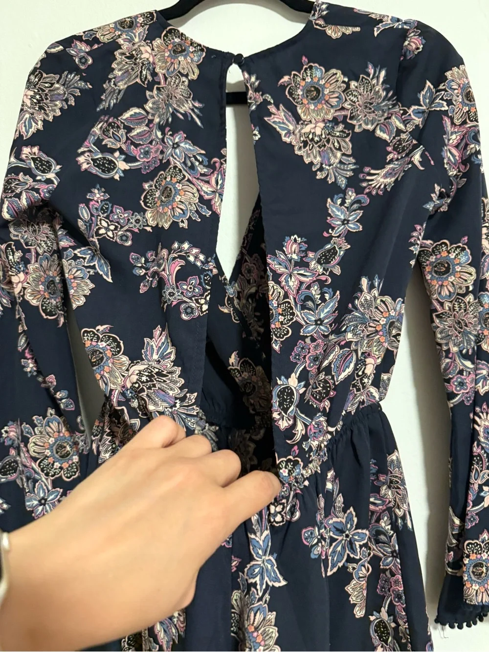 ILLA ILLA Navy Floral Long-Sleeve Romper with Pink & Cream Accents